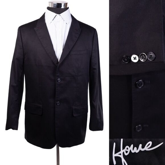 Howe NORDSTROM Mens Sport Coat Blazer Suit Jacket Two Button Black 44R Slim Fit - Picture 1 of 14
